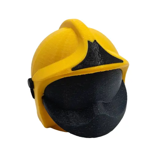 Feuerwehrhelm – Gelb mit hellem Stahlvisier und Anhängerkupplungskappe